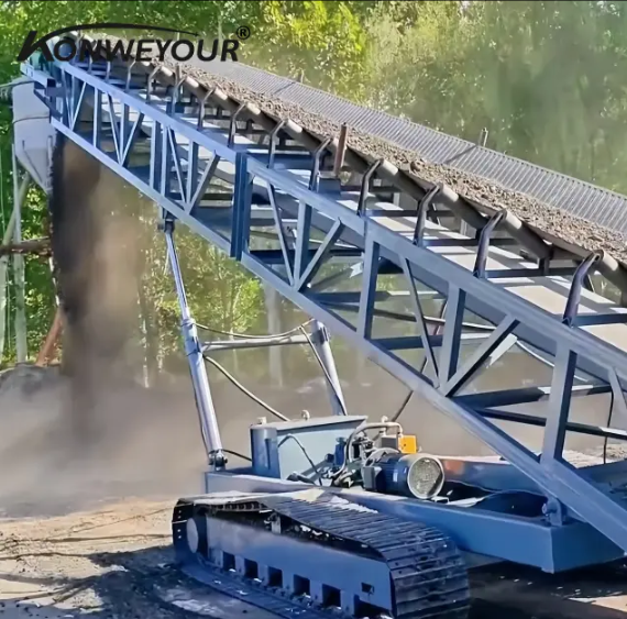 Mobiele riemtransporteur met telescopische boom